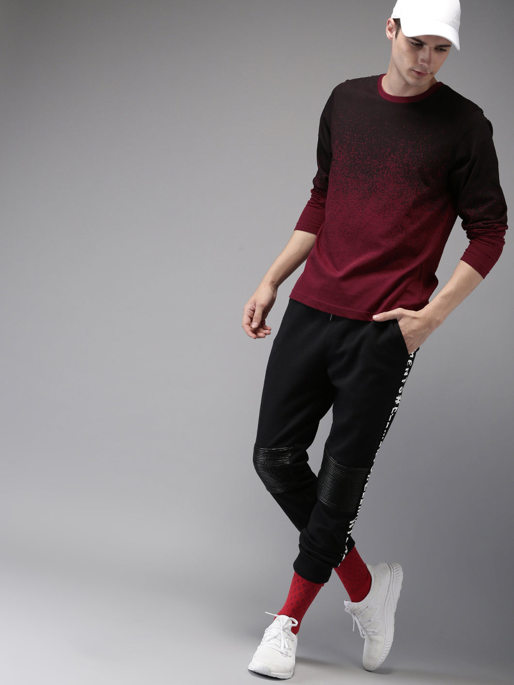 Men Maroon Printed Round Neck T-shirt