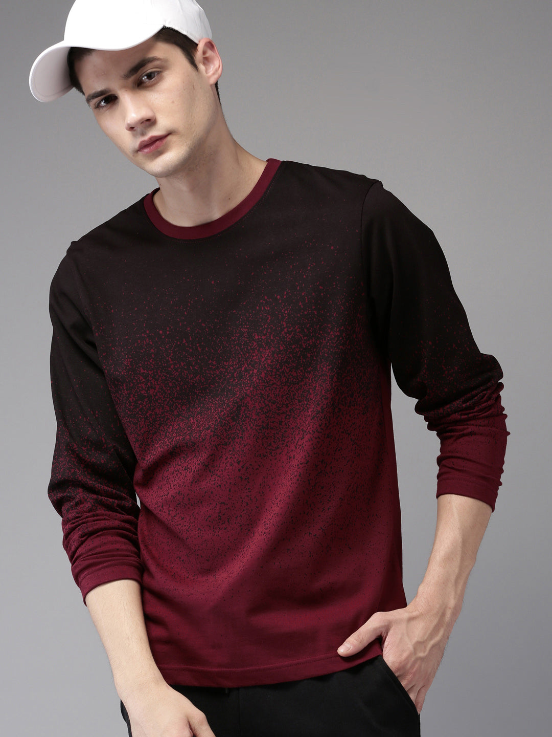 Men Maroon Printed Round Neck T-shirt