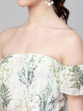 Cargar imagen en el visor de la galería, Off-White &amp; Green Floral Printed Maxi Dress