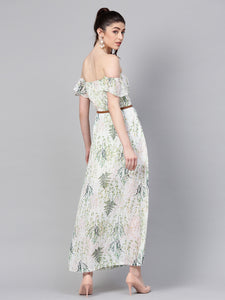 Off-White & Green Floral Printed Maxi Dress