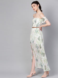 Off-White & Green Floral Printed Maxi Dress